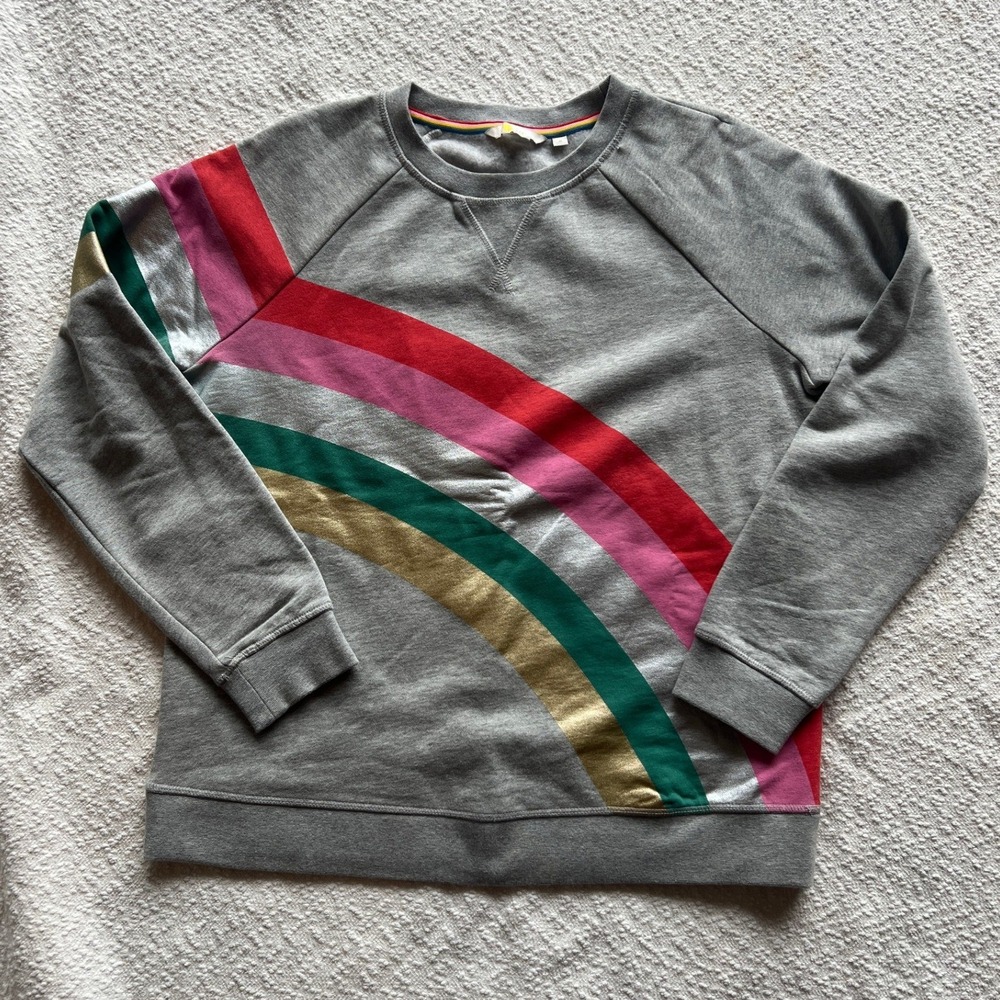 Boden Gray Rainbow Foil Stripe Sweatshirt